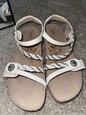 NEW AETREX women's jillian braided quarter strap sandal in ivory